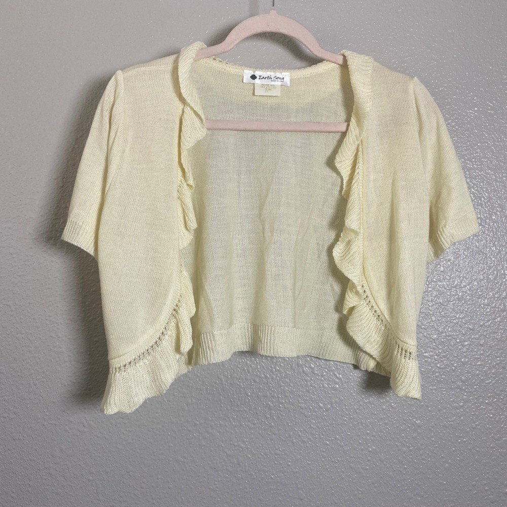 Cream Knit Cardigan 1X Ruffle Feminine Cottagecore Mori Kei Coquette Knitted